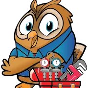 American PHC owl mascot in technician uniform pointing at the service request form
